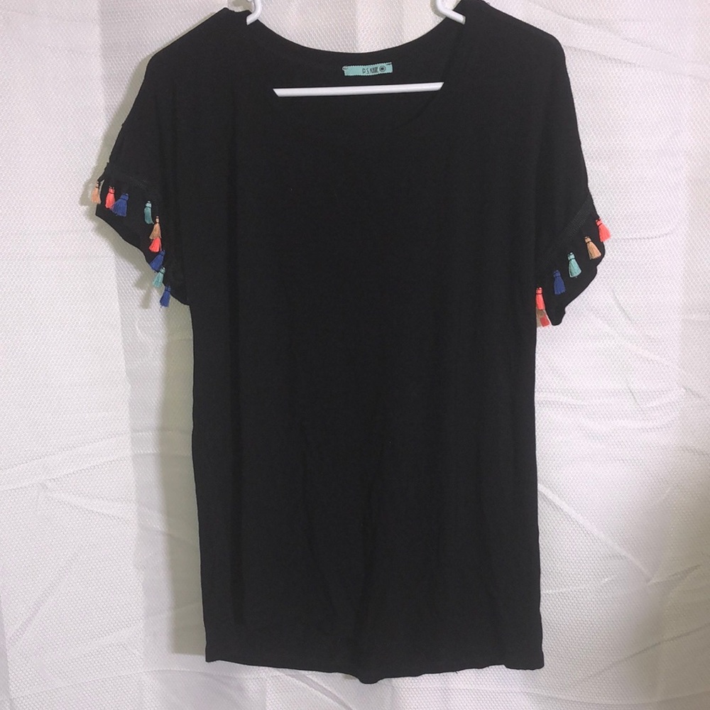 P.S. Kate Black Top with colored tassels